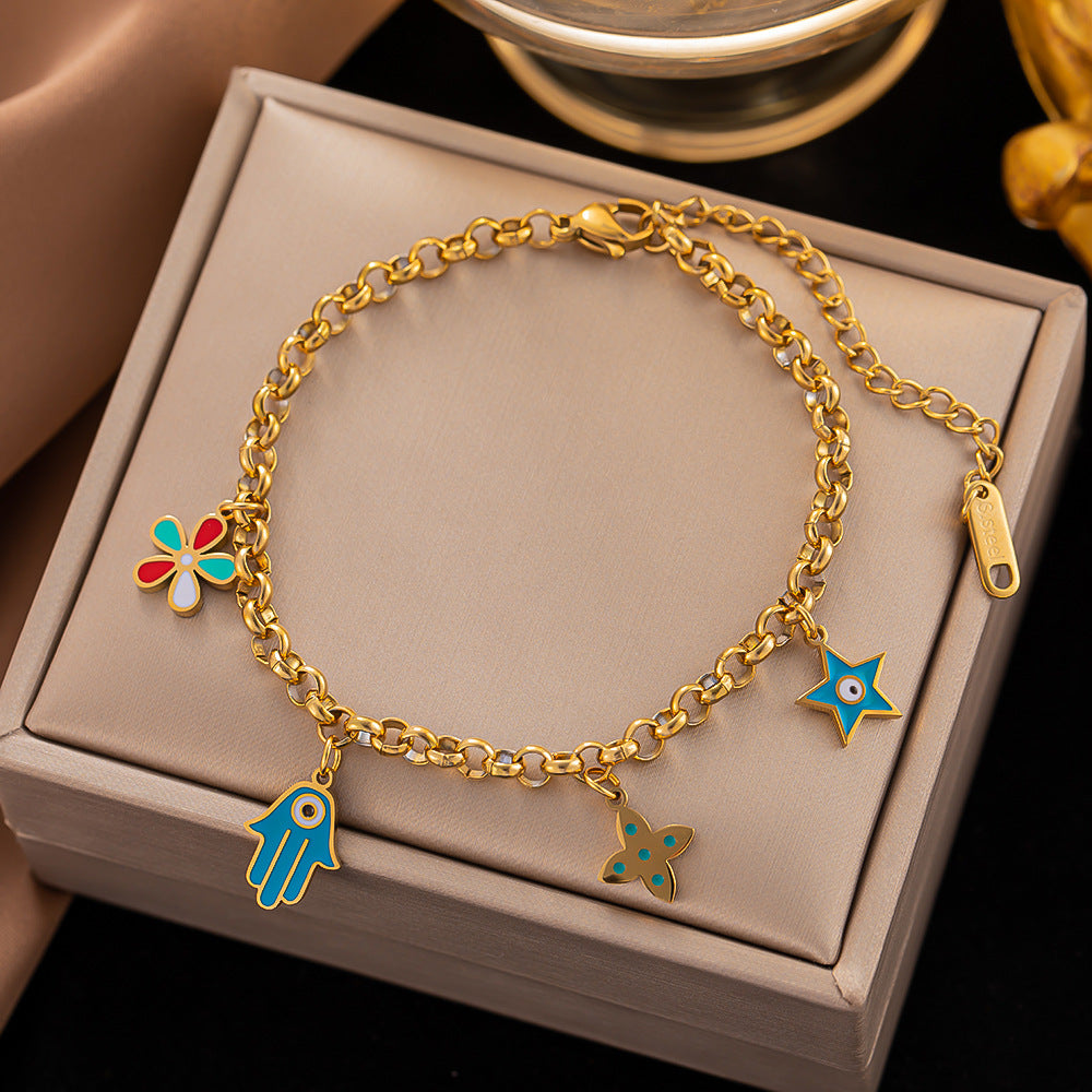 Color al por mayor Drip Oil Flower Heart Heart Titanium Bracelet de acero